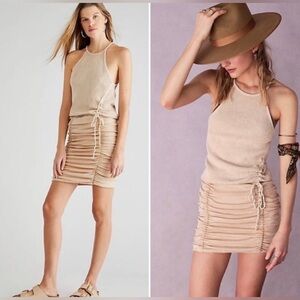 NWOT Free People Katya Beige Ribbed Halter Mini Dress